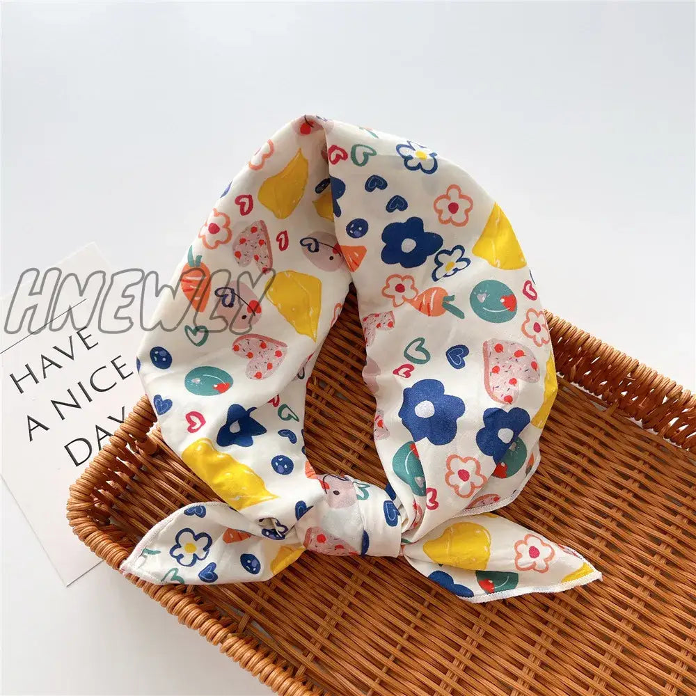 Hnewly 58Cm Square Cotton Flower Neck Scarf Hair Band Fashion Print Wrap Hairband Headband