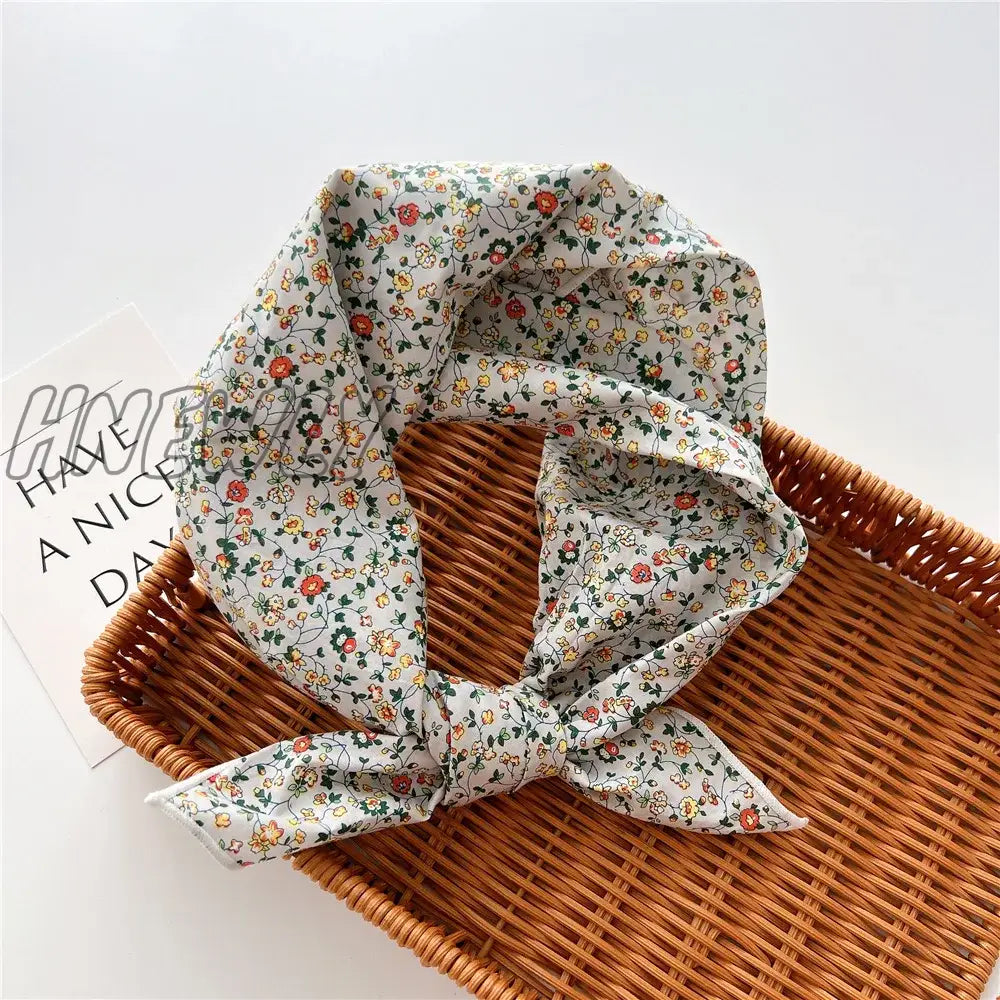 Hnewly 58Cm Square Cotton Flower Neck Scarf Hair Band Fashion Print Wrap Hairband Headband