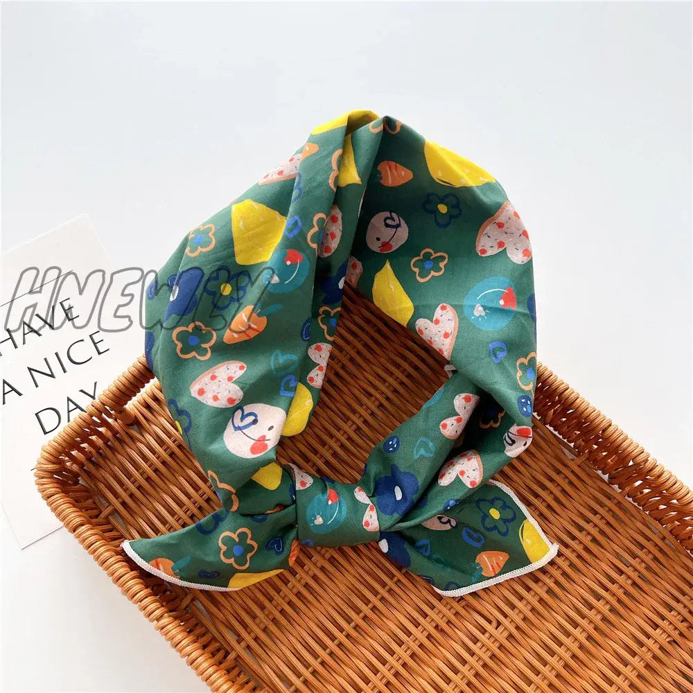 Hnewly 58Cm Square Cotton Flower Neck Scarf Hair Band Fashion Print Wrap Hairband Headband