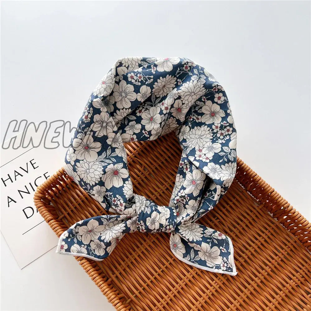 Hnewly 58Cm Square Cotton Flower Neck Scarf Hair Band Fashion Print Wrap Hairband Headband