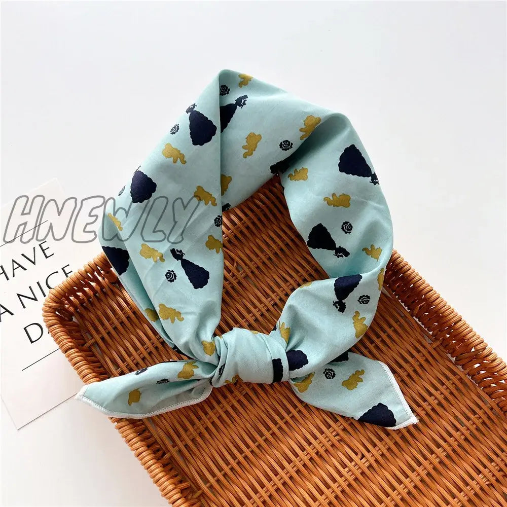 Hnewly 58Cm Square Cotton Flower Neck Scarf Hair Band Fashion Print Wrap Hairband Headband