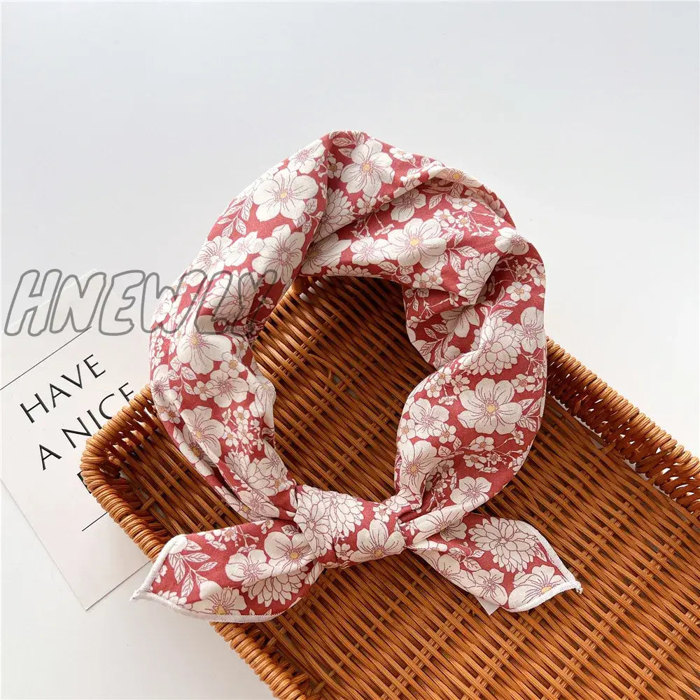 Hnewly 58Cm Square Cotton Flower Neck Scarf Hair Band Fashion Print Wrap Hairband Headband