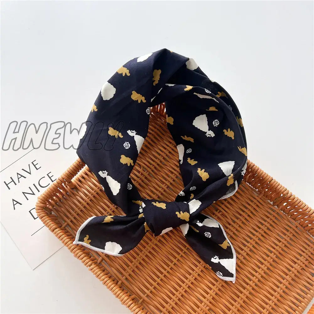 Hnewly 58Cm Square Cotton Flower Neck Scarf Hair Band Fashion Print Wrap Hairband Headband