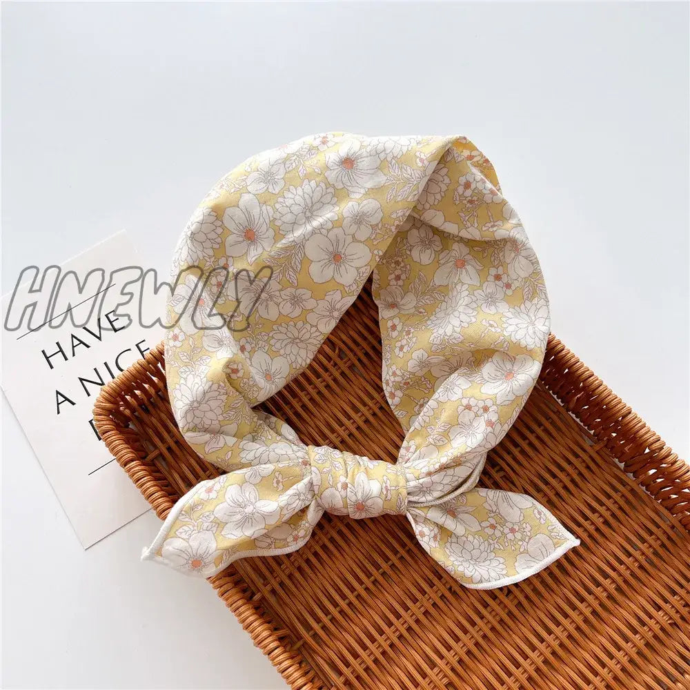 Hnewly 58Cm Square Cotton Flower Neck Scarf Hair Band Fashion Print Wrap Hairband Headband