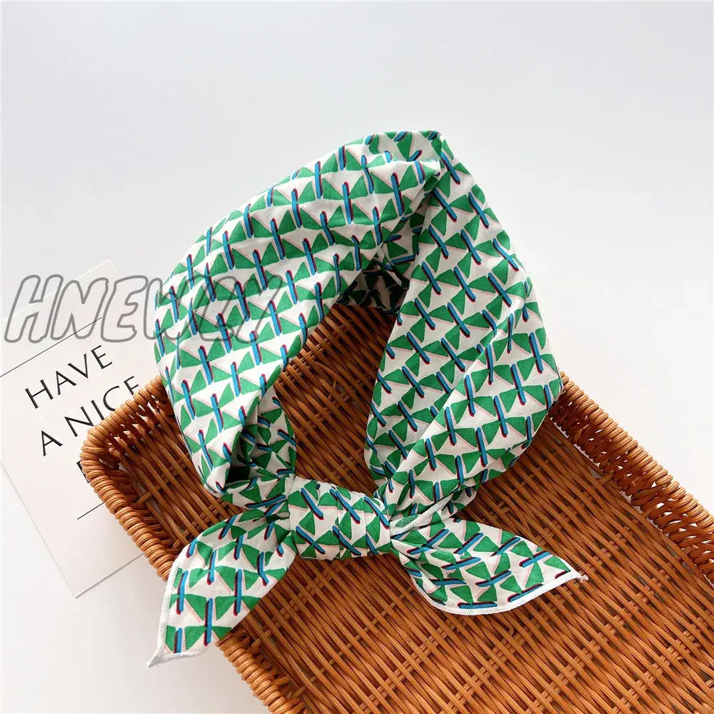 Hnewly 58Cm Square Cotton Flower Neck Scarf Hair Band Fashion Print Wrap Hairband Headband