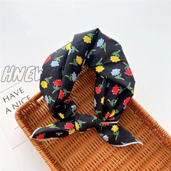 Hnewly 58Cm Square Cotton Flower Neck Scarf Hair Band Fashion Print Wrap Hairband Headband