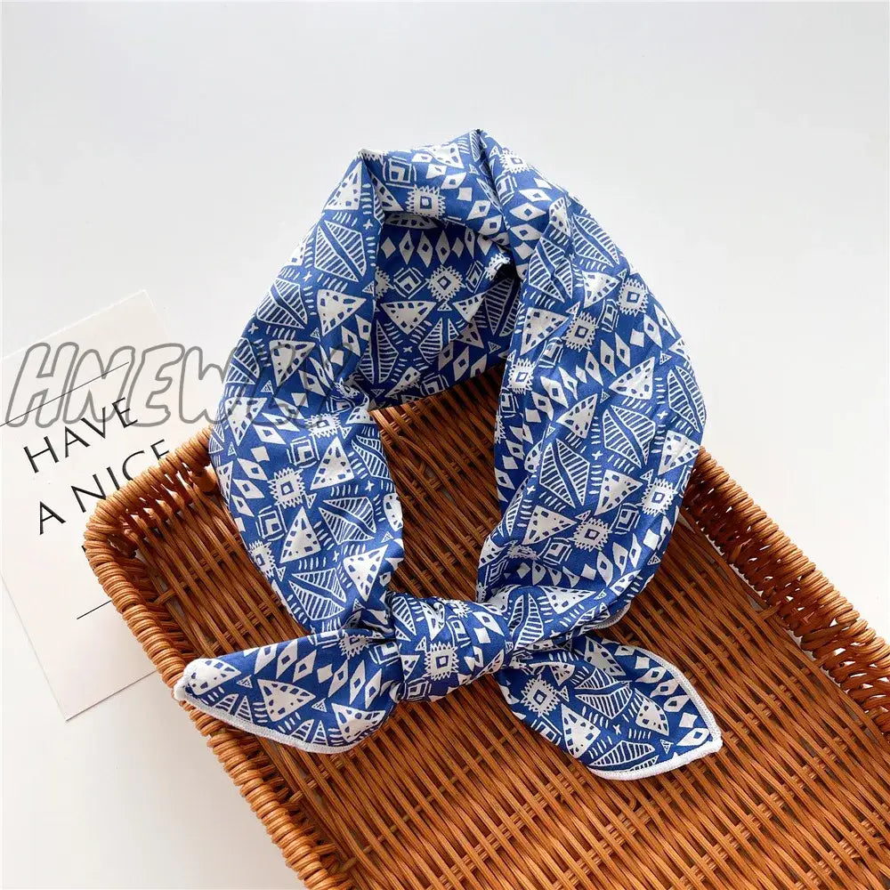 Hnewly 58Cm Square Cotton Flower Neck Scarf Hair Band Fashion Print Wrap Hairband Headband