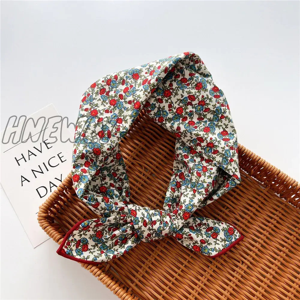 Hnewly 58Cm Square Cotton Flower Neck Scarf Hair Band Fashion Print Wrap Hairband Headband