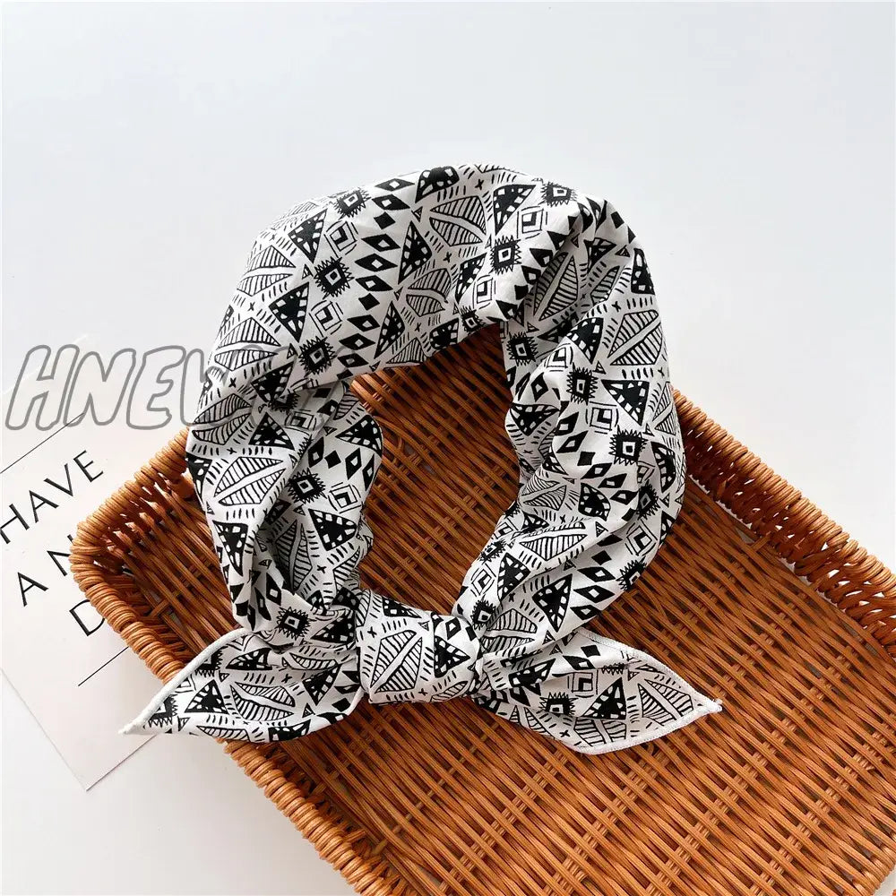 Hnewly 58Cm Square Cotton Flower Neck Scarf Hair Band Fashion Print Wrap Hairband Headband