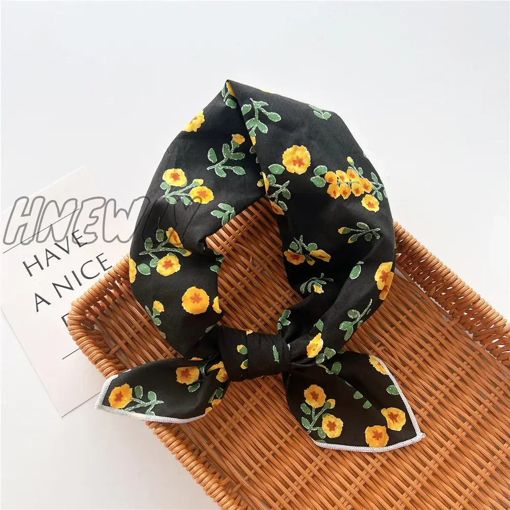 Hnewly 58Cm Square Cotton Flower Neck Scarf Hair Band Fashion Print Wrap Hairband Headband