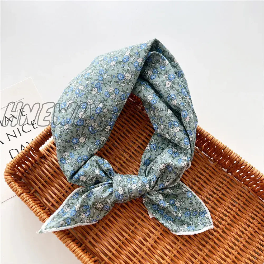 Hnewly 58Cm Square Cotton Flower Neck Scarf Hair Band Fashion Print Wrap Hairband Headband