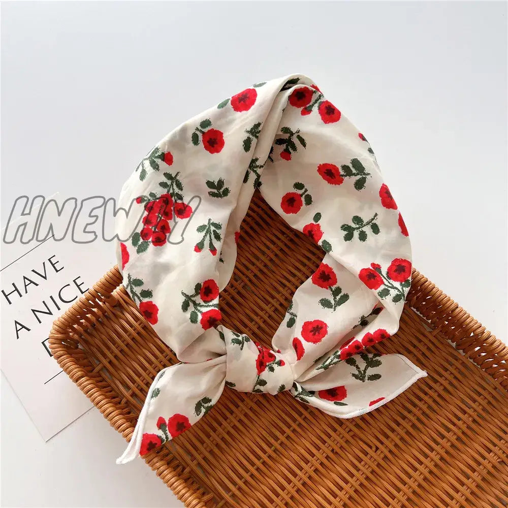 Hnewly 58Cm Square Cotton Flower Neck Scarf Hair Band Fashion Print Wrap Hairband Headband