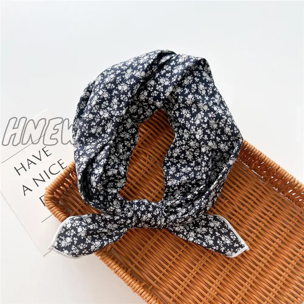 Hnewly 58Cm Square Cotton Flower Neck Scarf Hair Band Fashion Print Wrap Hairband Headband