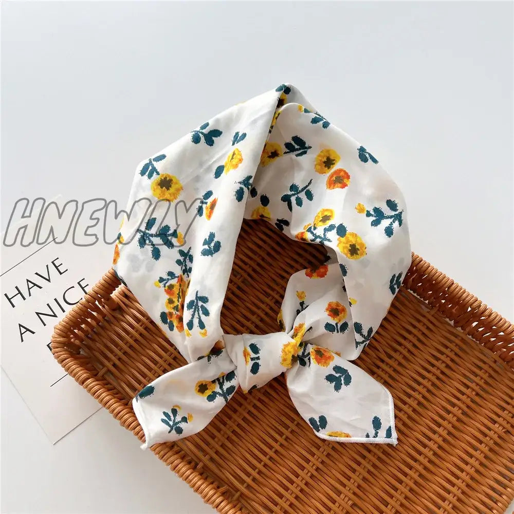 Hnewly 58Cm Square Cotton Flower Neck Scarf Hair Band Fashion Print Wrap Hairband Headband