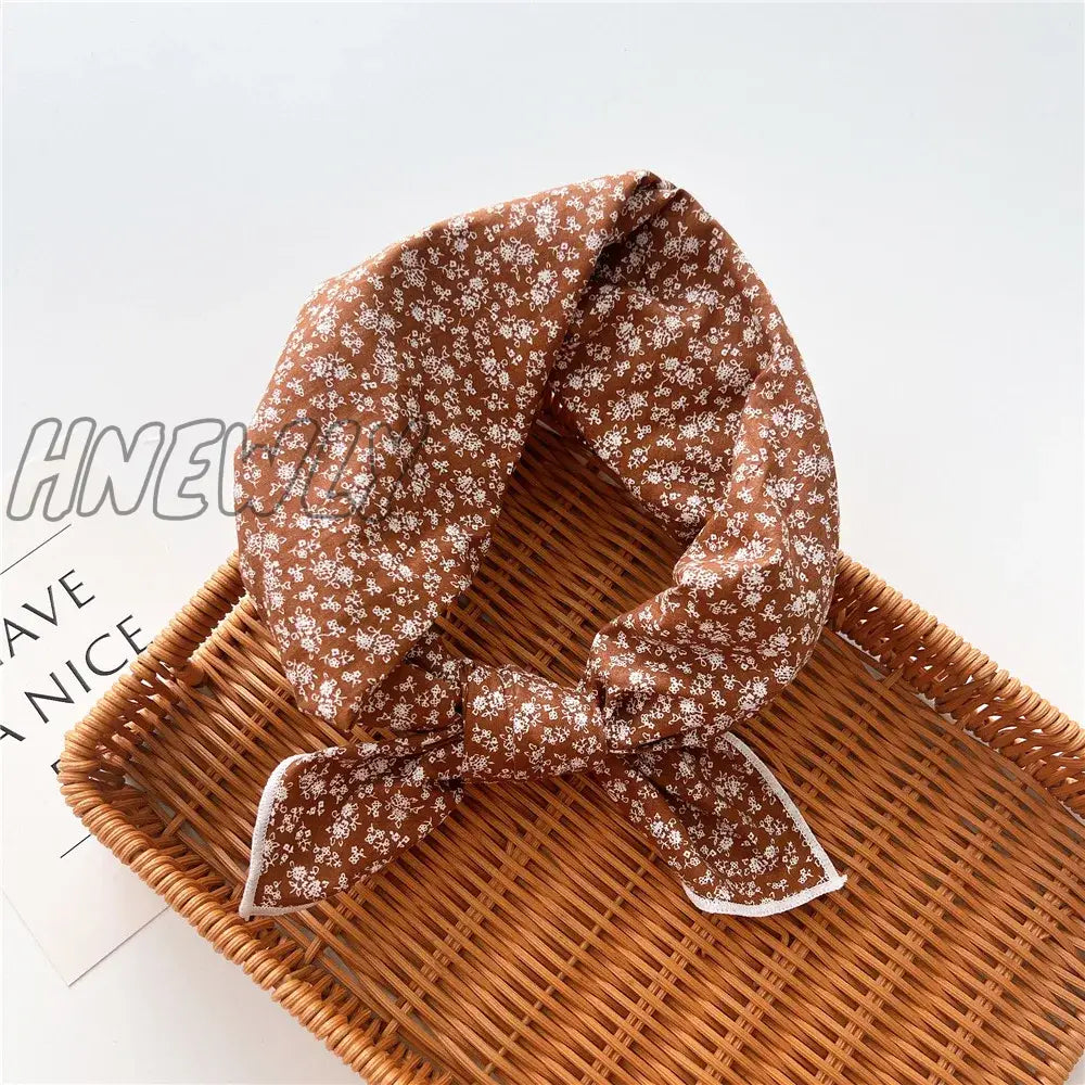 Hnewly 58Cm Square Cotton Flower Neck Scarf Hair Band Fashion Print Wrap Hairband Headband