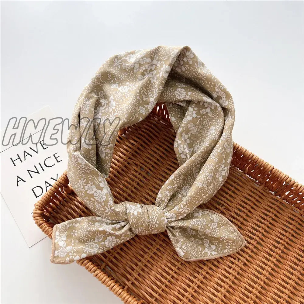 Hnewly 58Cm Square Cotton Flower Neck Scarf Hair Band Fashion Print Wrap Hairband Headband