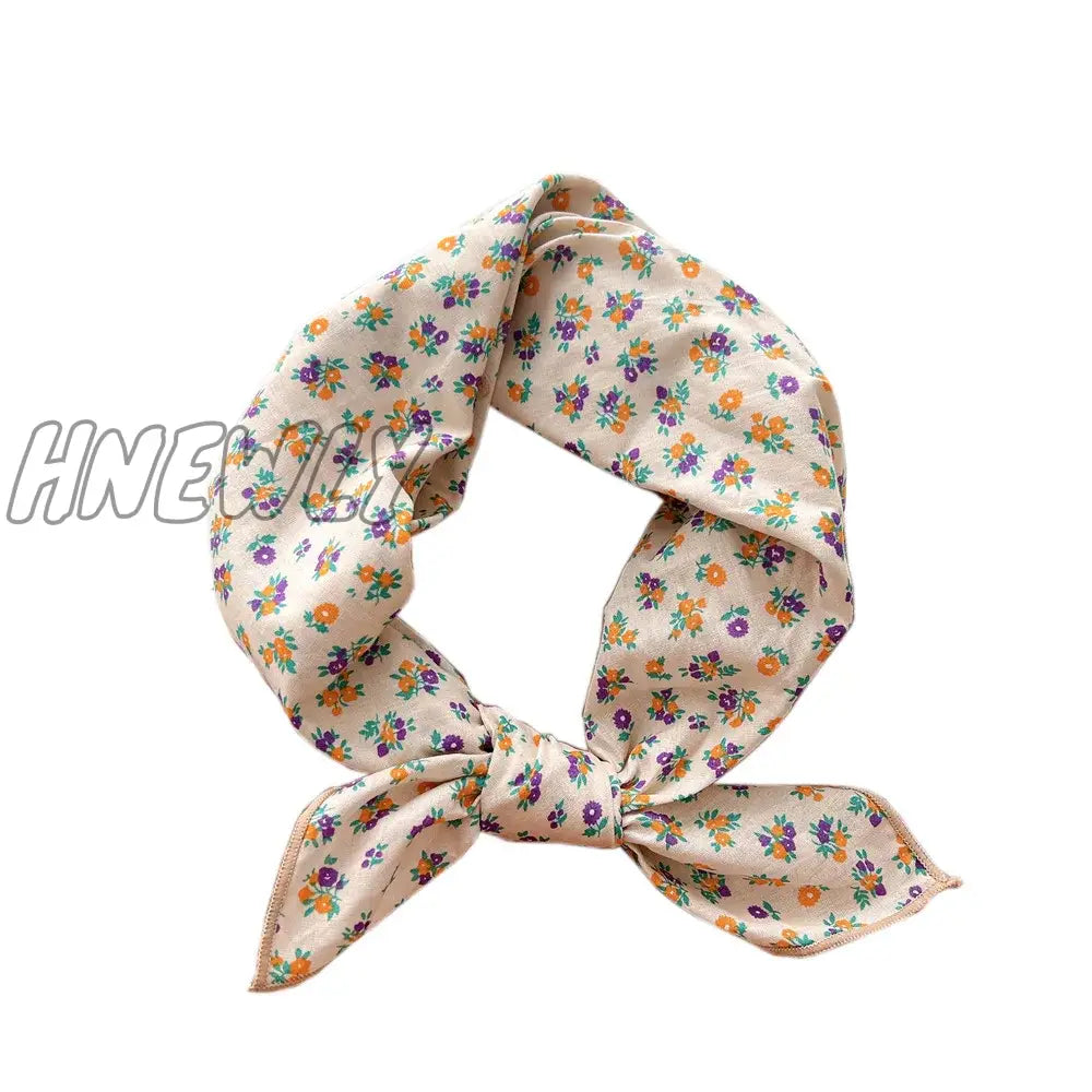 Hnewly 58Cm Square Cotton Flower Neck Scarf Hair Band Fashion Print Wrap Hairband Headband