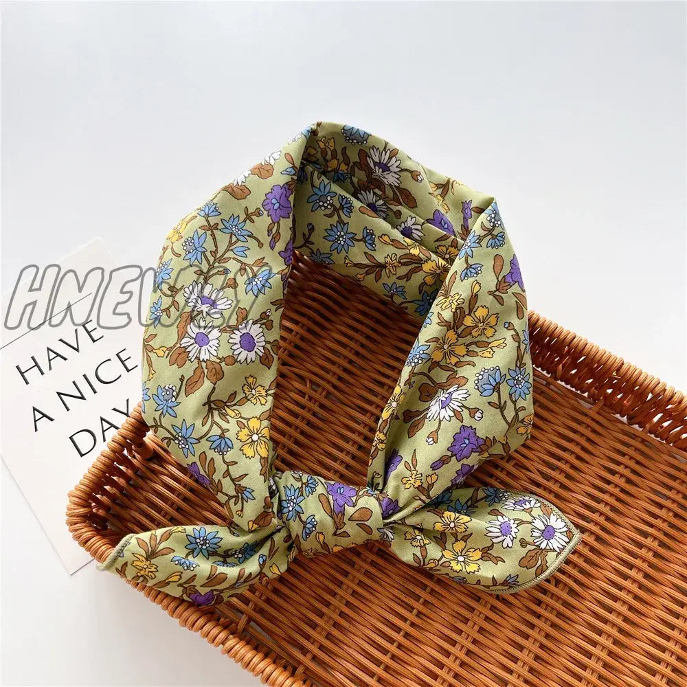 Hnewly 58Cm Square Cotton Flower Neck Scarf Hair Band Fashion Print Wrap Hairband Headband