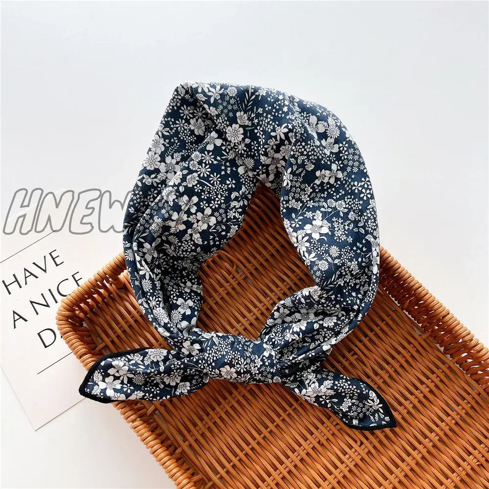 Hnewly 58Cm Square Cotton Flower Neck Scarf Hair Band Fashion Print Wrap Hairband Headband