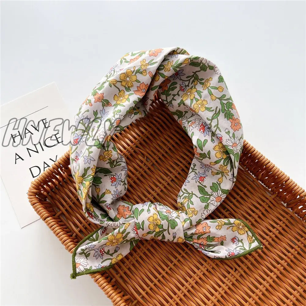 Hnewly 58Cm Square Cotton Flower Neck Scarf Hair Band Fashion Print Wrap Hairband Headband