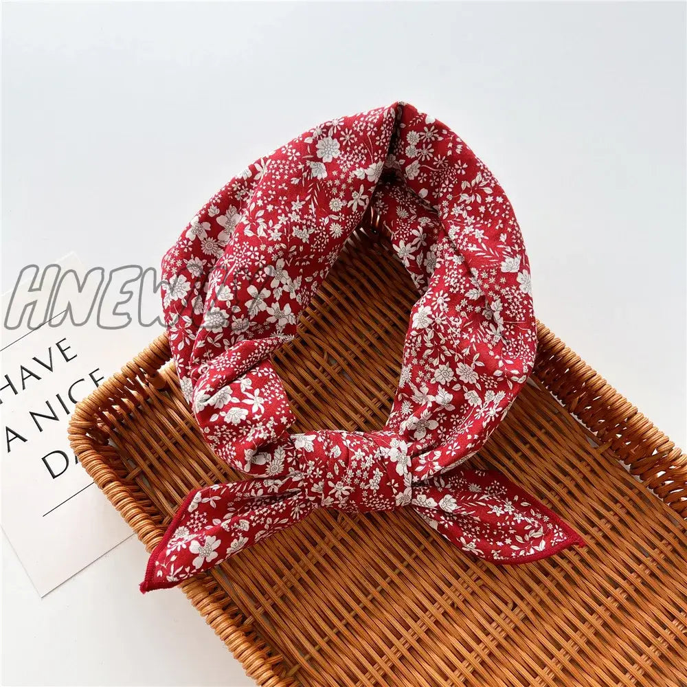 Hnewly 58Cm Square Cotton Flower Neck Scarf Hair Band Fashion Print Wrap Hairband Headband