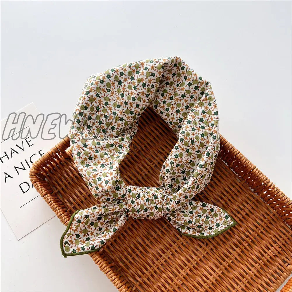 Hnewly 58Cm Square Cotton Flower Neck Scarf Hair Band Fashion Print Wrap Hairband Headband