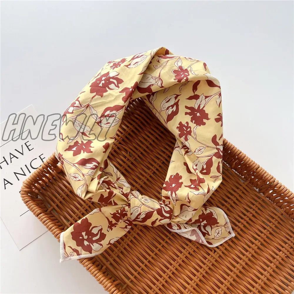 Hnewly 58Cm Square Cotton Flower Neck Scarf Hair Band Fashion Print Wrap Hairband Headband