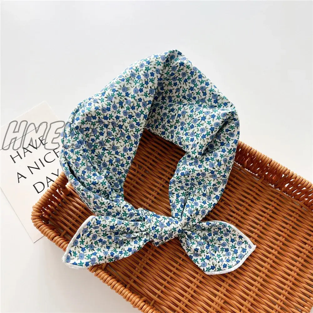 Hnewly 58Cm Square Cotton Flower Neck Scarf Hair Band Fashion Print Wrap Hairband Headband