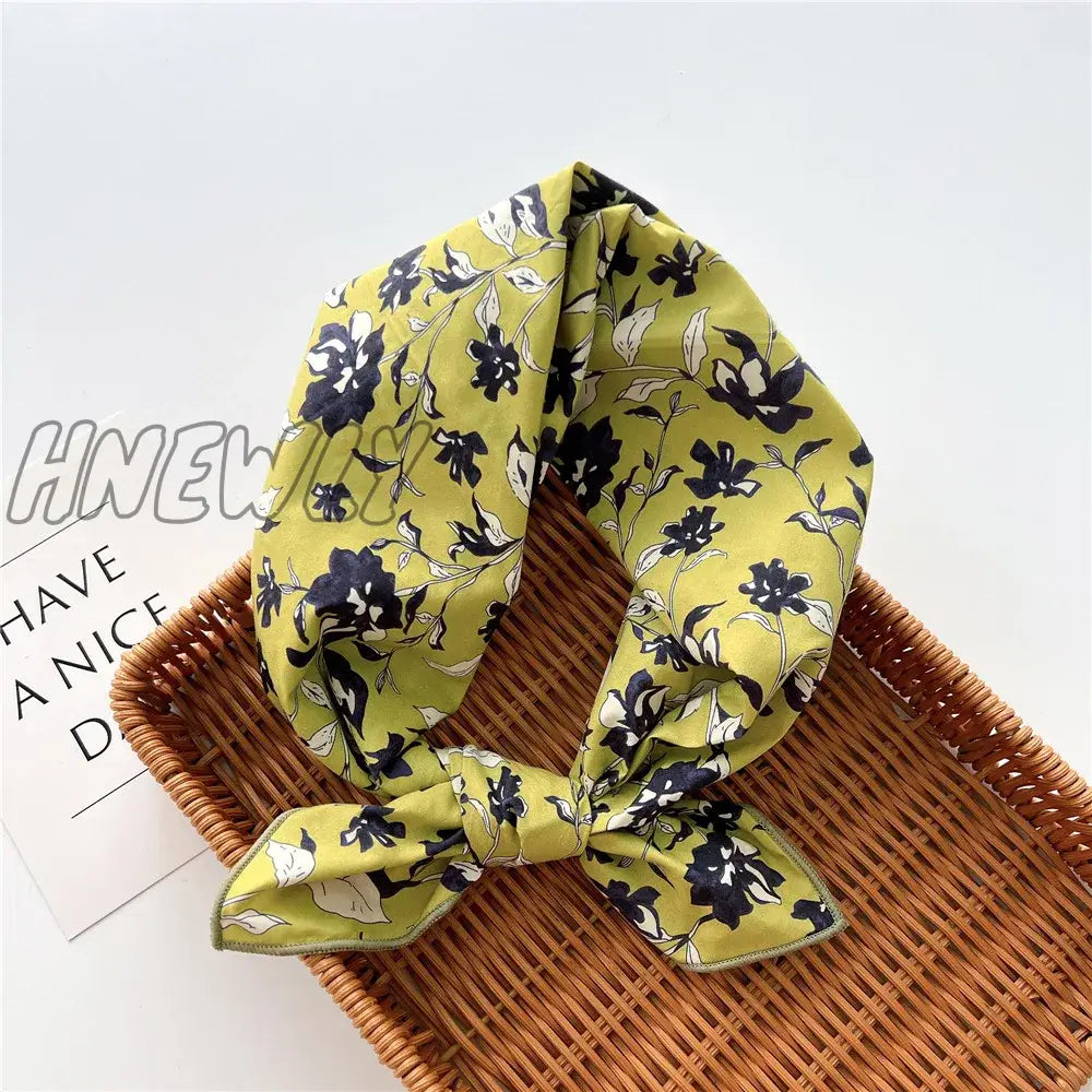 Hnewly 58Cm Square Cotton Flower Neck Scarf Hair Band Fashion Print Wrap Hairband Headband