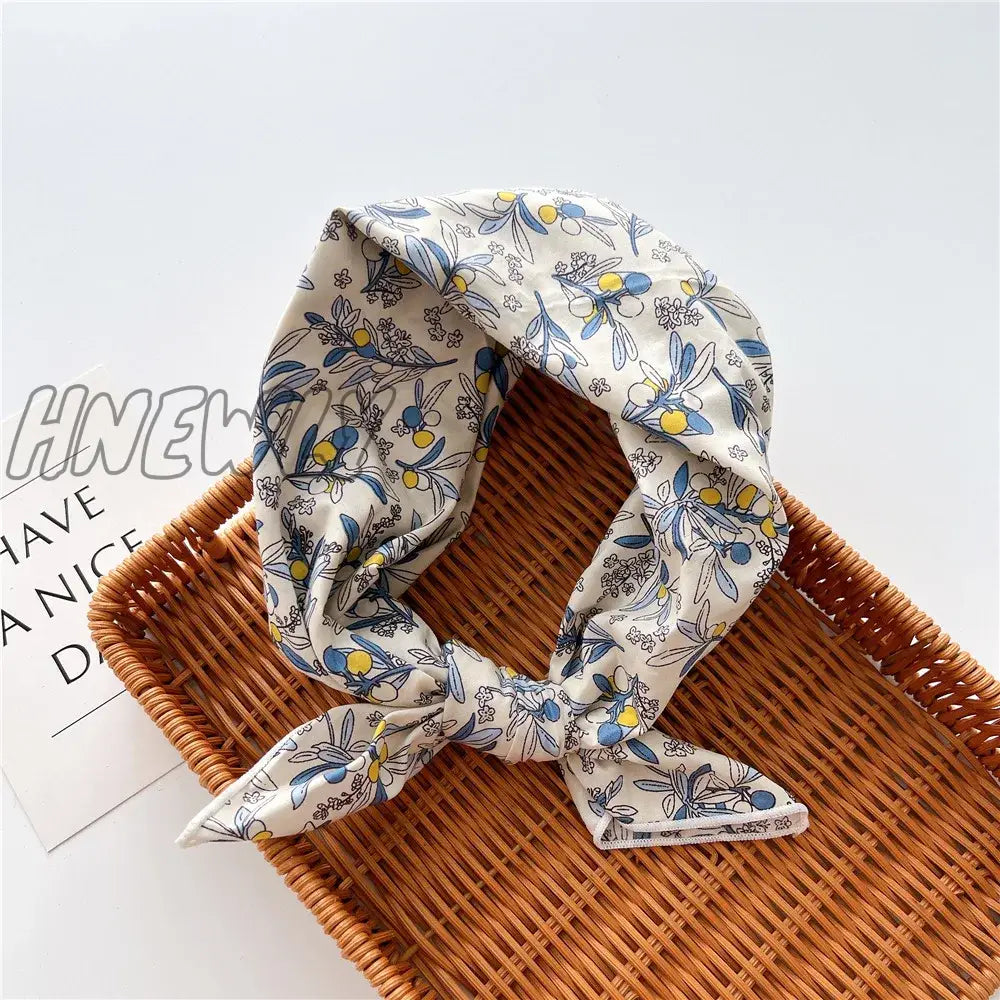 Hnewly 58Cm Square Cotton Flower Neck Scarf Hair Band Fashion Print Wrap Hairband Headband