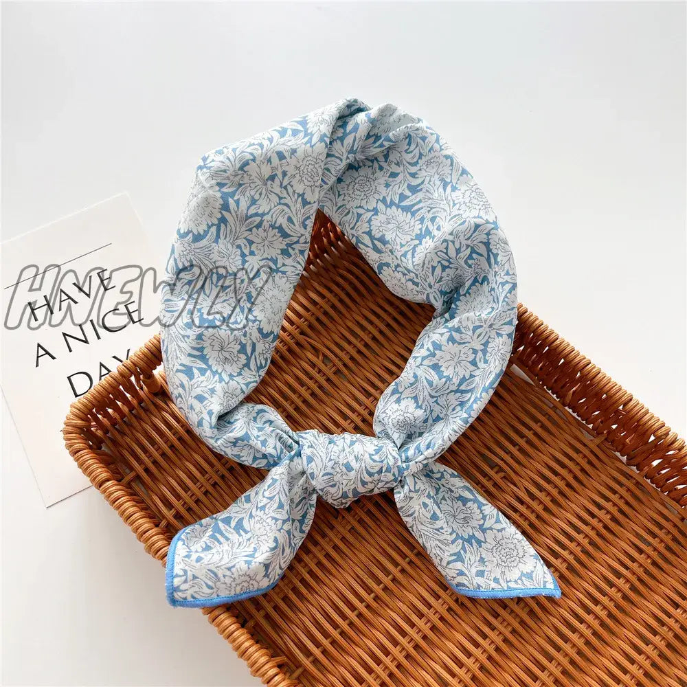 Hnewly 58Cm Square Cotton Flower Neck Scarf Hair Band Fashion Print Wrap Hairband Headband