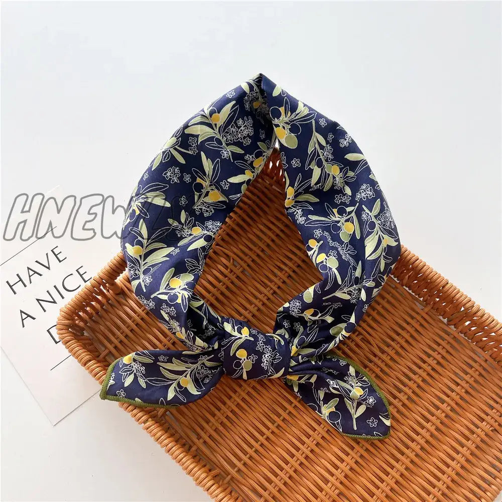 Hnewly 58Cm Square Cotton Flower Neck Scarf Hair Band Fashion Print Wrap Hairband Headband