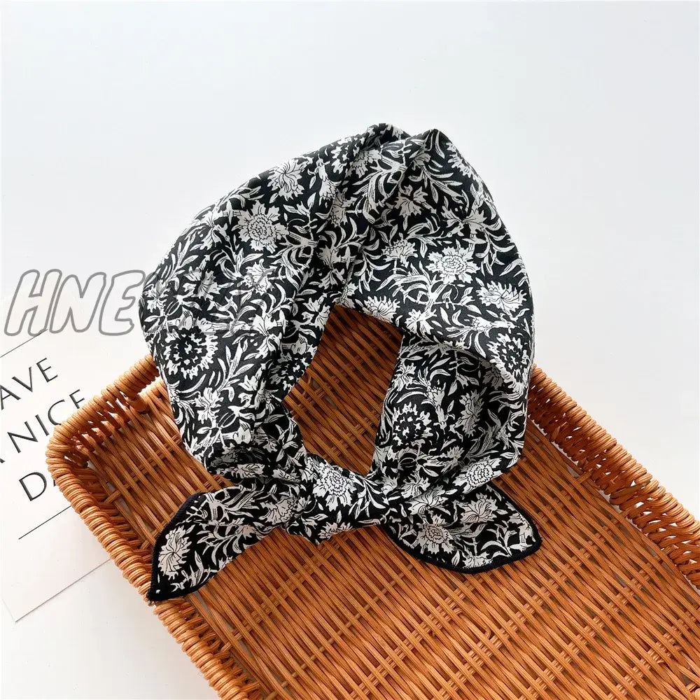 Hnewly 58Cm Square Cotton Flower Neck Scarf Hair Band Fashion Print Wrap Hairband Headband