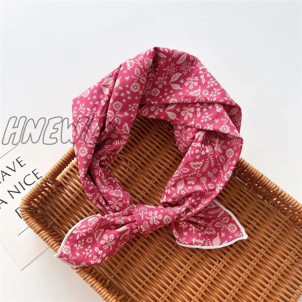 Hnewly 58Cm Square Cotton Flower Neck Scarf Hair Band Fashion Print Wrap Hairband Headband