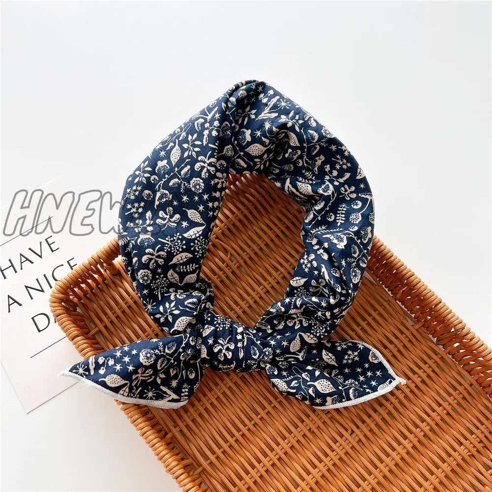 Hnewly 58Cm Square Cotton Flower Neck Scarf Hair Band Fashion Print Wrap Hairband Headband