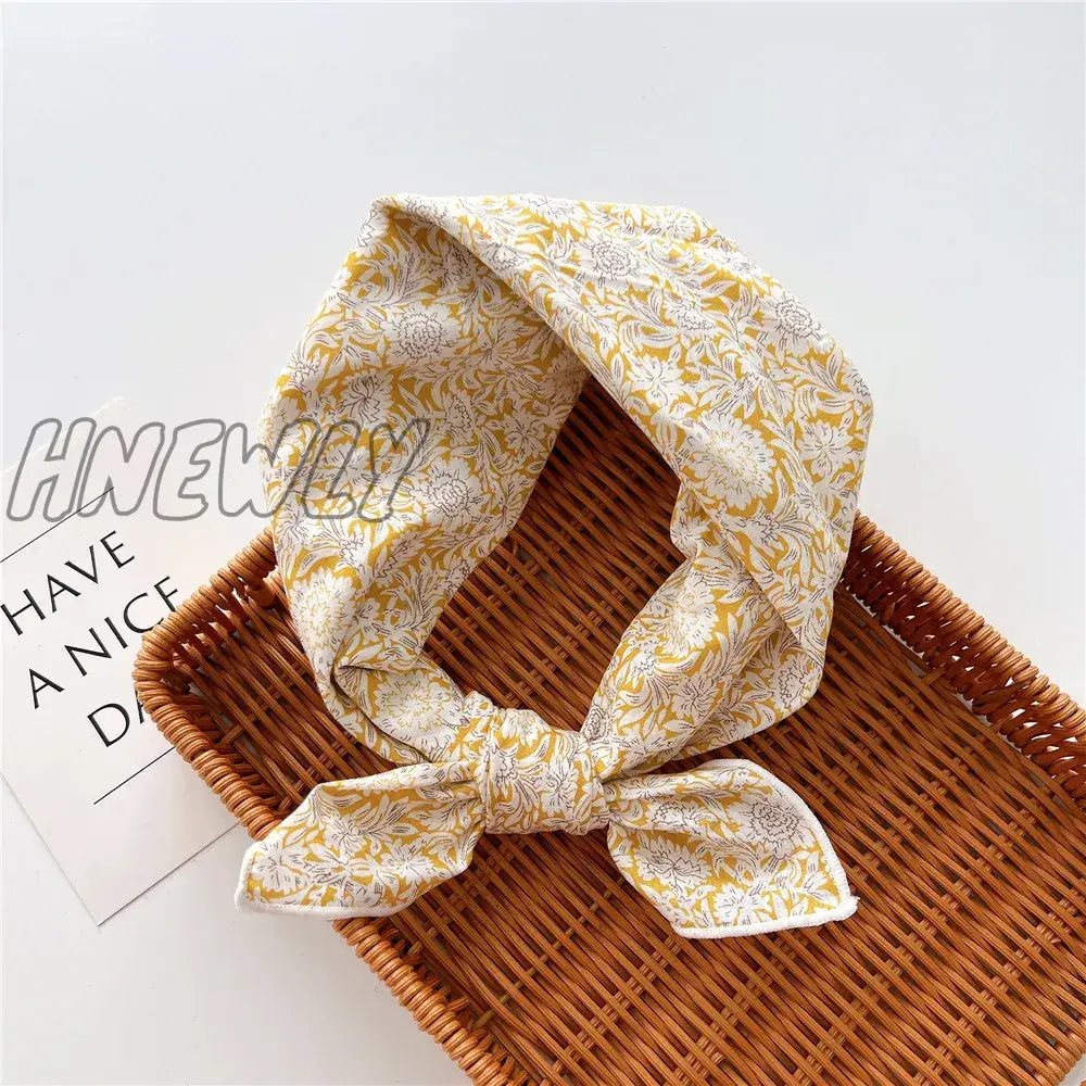 Hnewly 58Cm Square Cotton Flower Neck Scarf Hair Band Fashion Print Wrap Hairband Headband