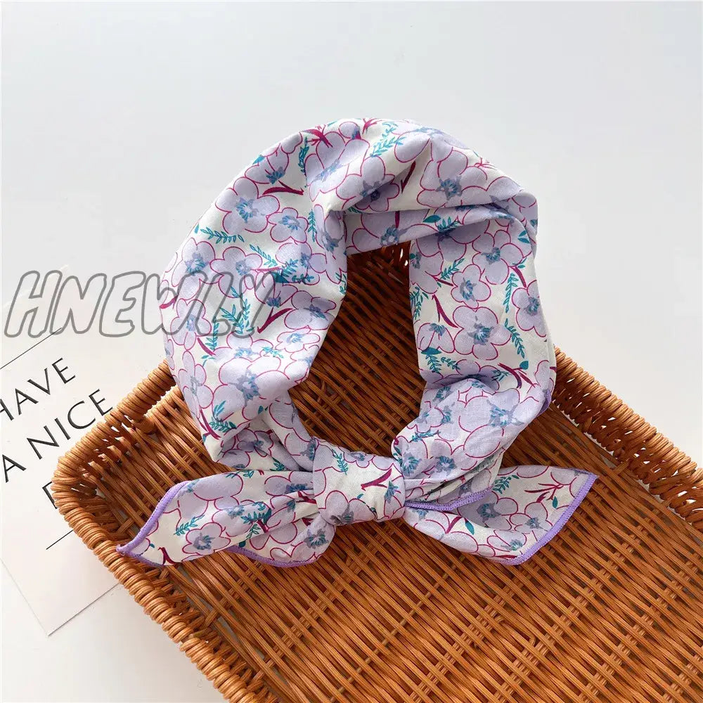 Hnewly 58Cm Square Cotton Flower Neck Scarf Hair Band Fashion Print Wrap Hairband Headband