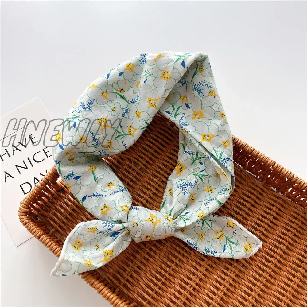 Hnewly 58Cm Square Cotton Flower Neck Scarf Hair Band Fashion Print Wrap Hairband Headband