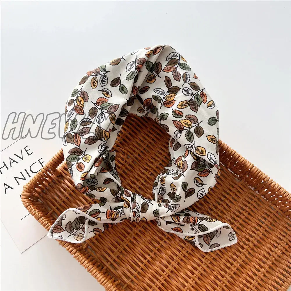 Hnewly 58Cm Square Cotton Flower Neck Scarf Hair Band Fashion Print Wrap Hairband Headband