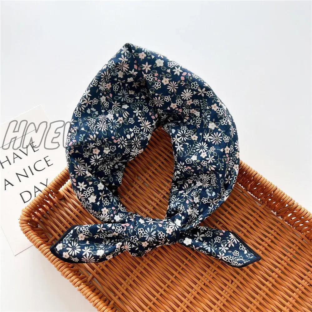 Hnewly 58Cm Square Cotton Flower Neck Scarf Hair Band Fashion Print Wrap Hairband Headband