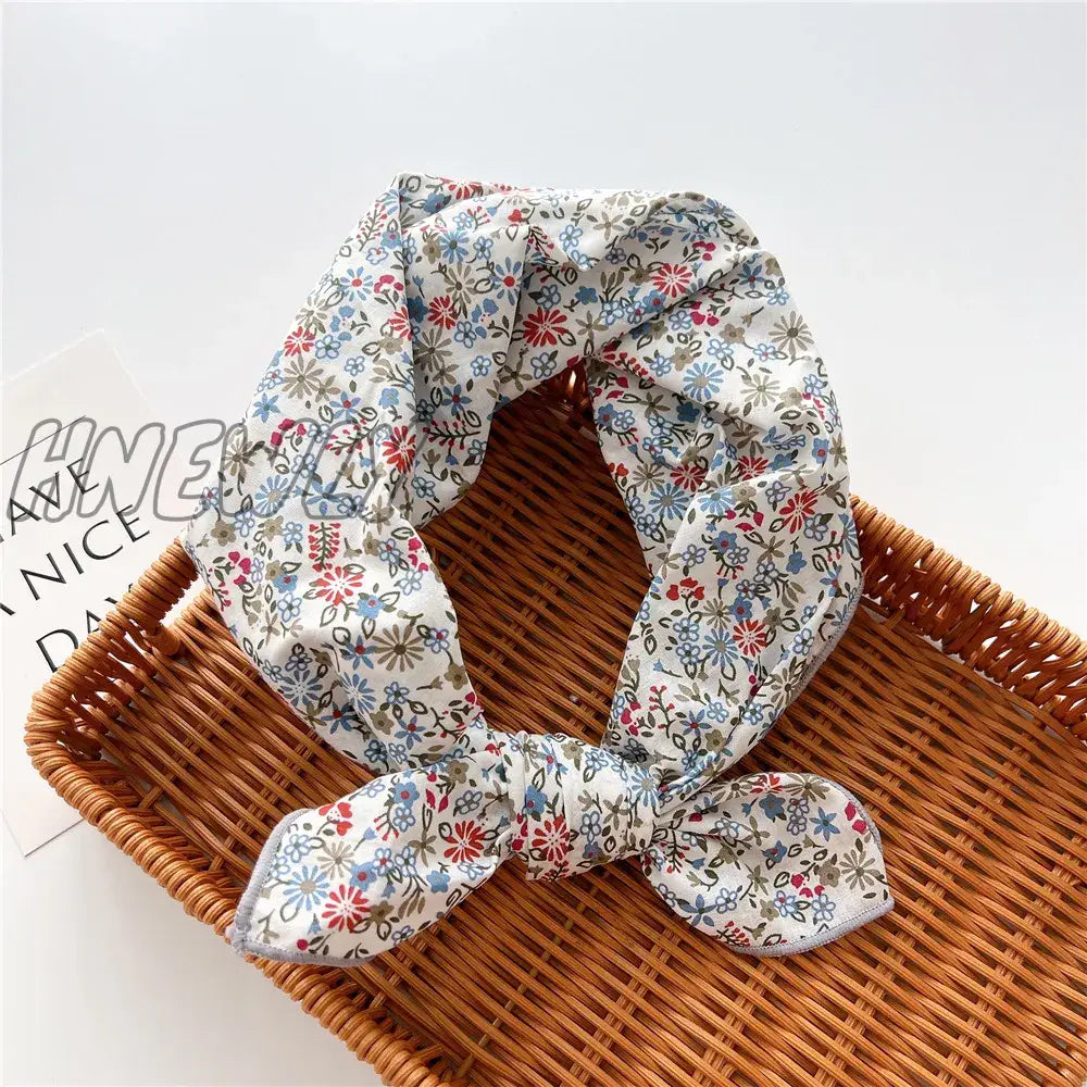 Hnewly 58Cm Square Cotton Flower Neck Scarf Hair Band Fashion Print Wrap Hairband Headband