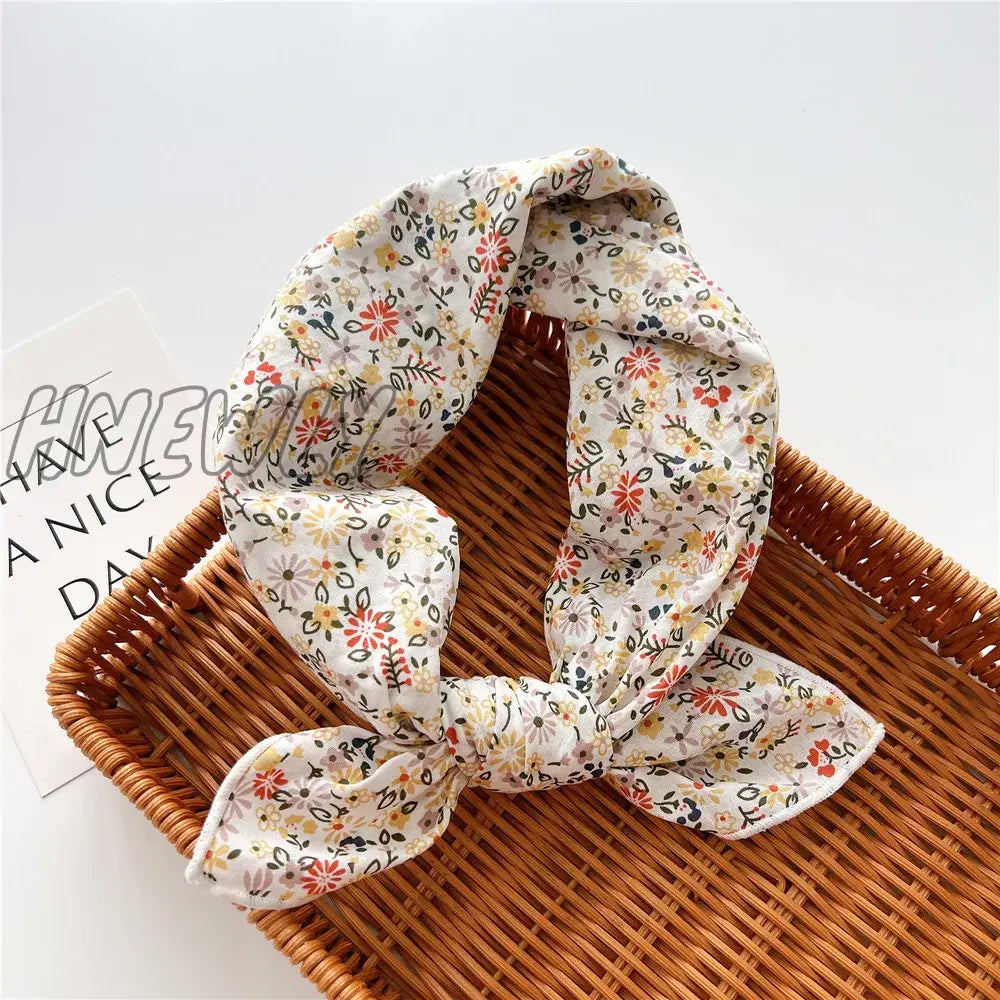 Hnewly 58Cm Square Cotton Flower Neck Scarf Hair Band Fashion Print Wrap Hairband Headband