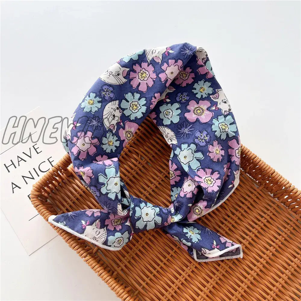 Hnewly 58Cm Square Cotton Flower Neck Scarf Hair Band Fashion Print Wrap Hairband Headband