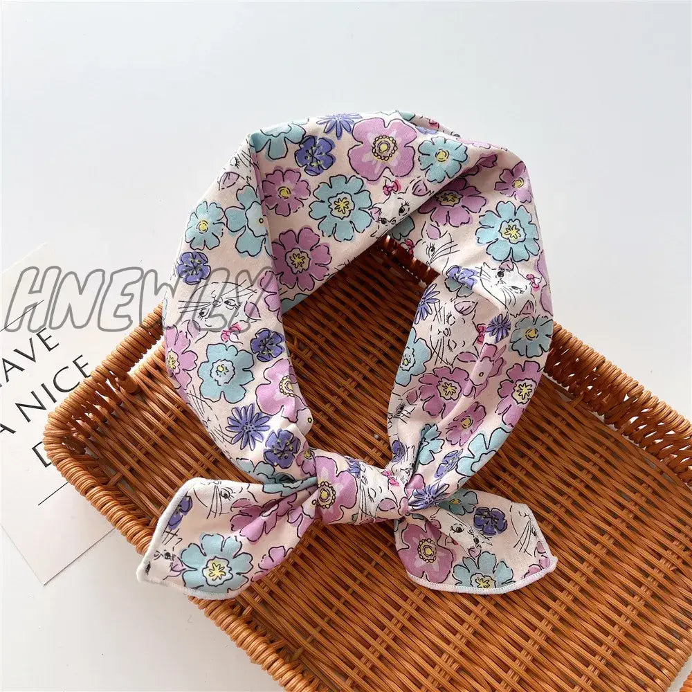 Hnewly 58Cm Square Cotton Flower Neck Scarf Hair Band Fashion Print Wrap Hairband Headband