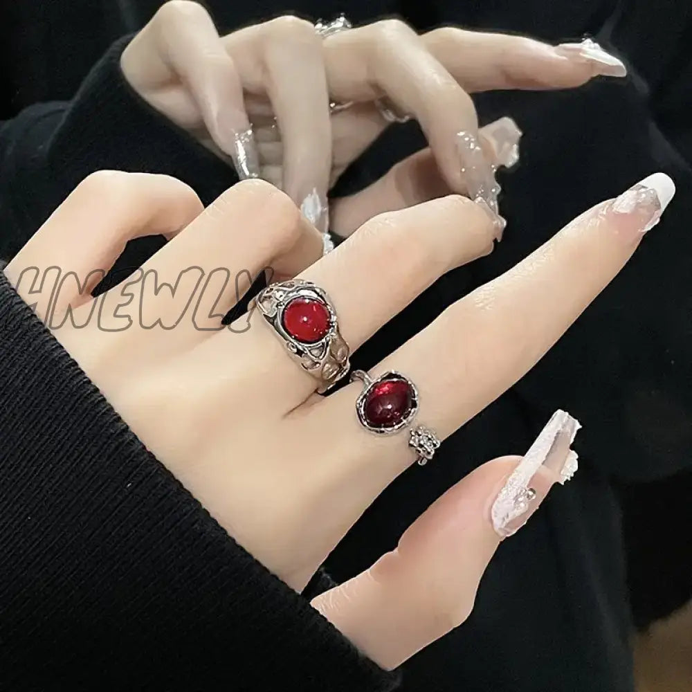 Hnewly 9 Pcs New Fashion Y2K Irregular Open Ring Set Heart Finger Rings For Women Girls Kpop Sweet