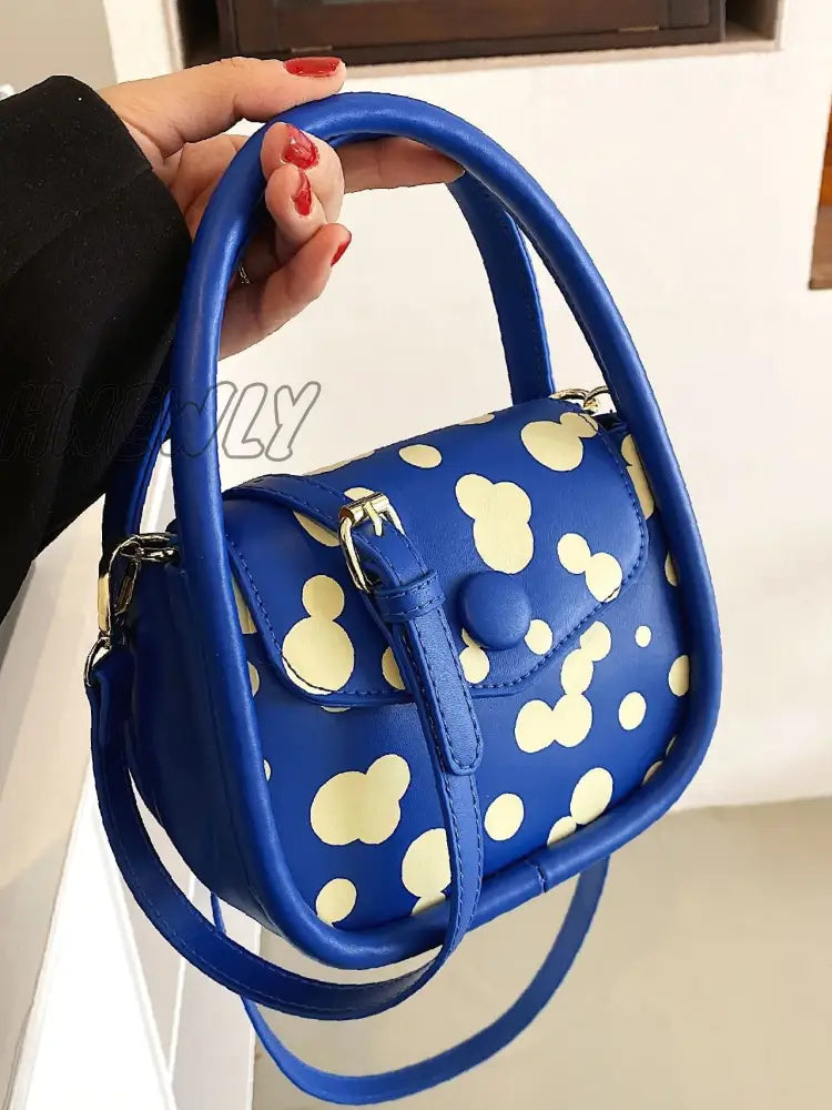 Hnewly - Allover Graphic Flap Saddle Bag Women Satchels Blue Women-Satchels