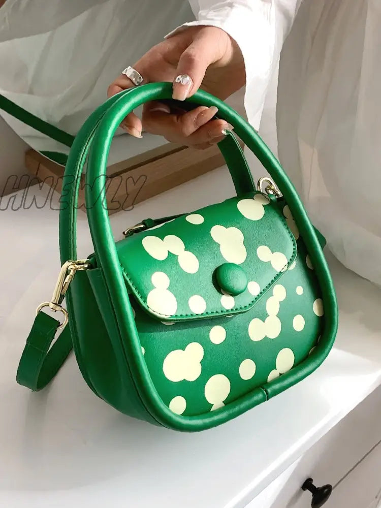 Hnewly - Allover Graphic Flap Saddle Bag Women Satchels Green Women-Satchels