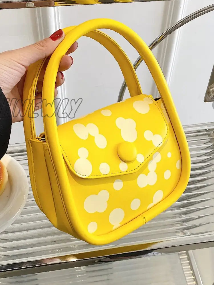 Hnewly - Allover Graphic Flap Saddle Bag Women Satchels Yellow Women-Satchels