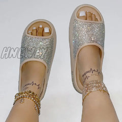 Hnewly - Apricot Casual Daily Living Patchwork Rhinestone Round Comfortable Shoes Shoes Slippers