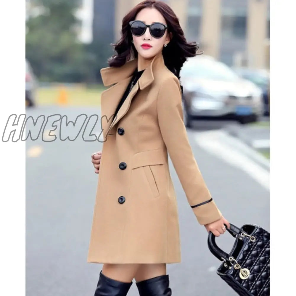 Hnewly Autumn And Winter Wool Jacket Womens Clothing Medium Length Woolen Coats Slim Wild Elegant